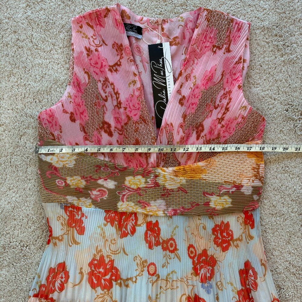 NEW Dalia MacPhee Floral Pastel Multi V-Neck Pleated Midi Dress Pink Size L - Picture 14 of 15